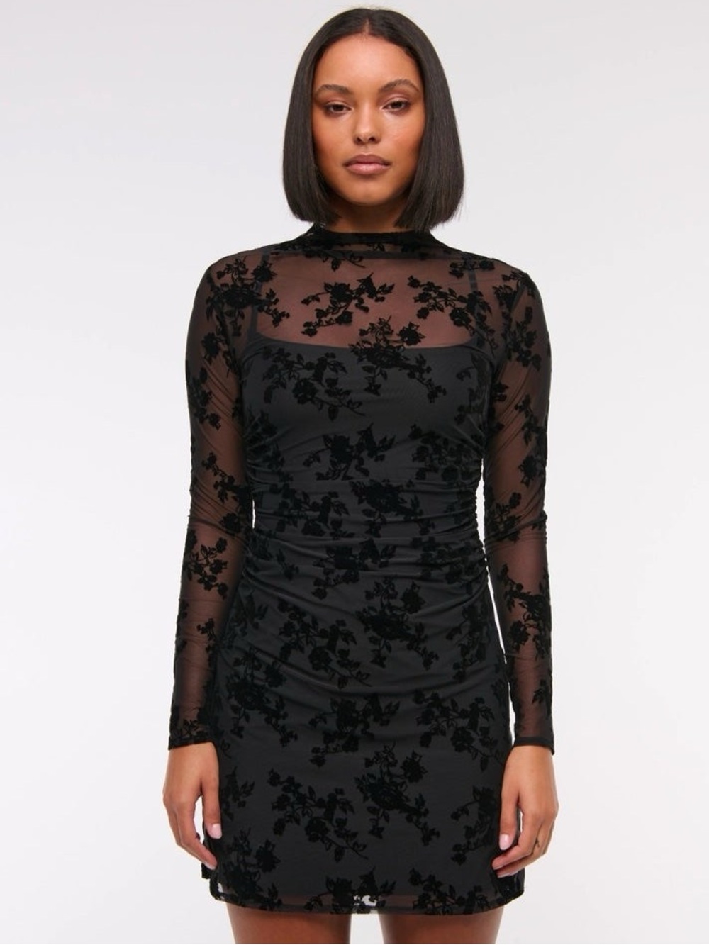 Abercrombie & Fitch The A&F Paloma Long-Sleeve Mesh Mini Dress